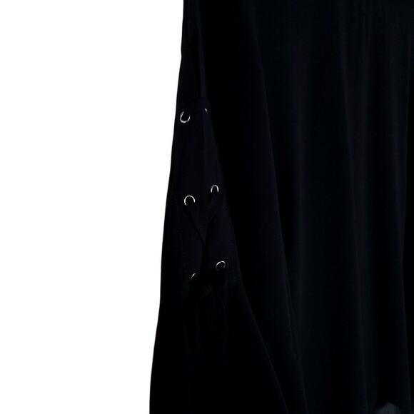 Eloquii Womens 18 Black Flowy Blouse Lace Up Bell Sleeves Boho Chic Gothic Glam - Picture 7 of 16